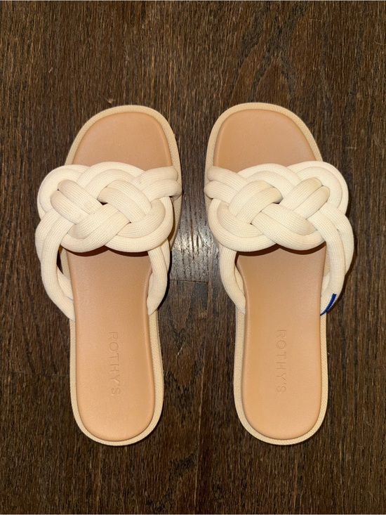 Rothy's Shoes - Rothy's Cream Knotted Slide Sandals with Tan Footbed